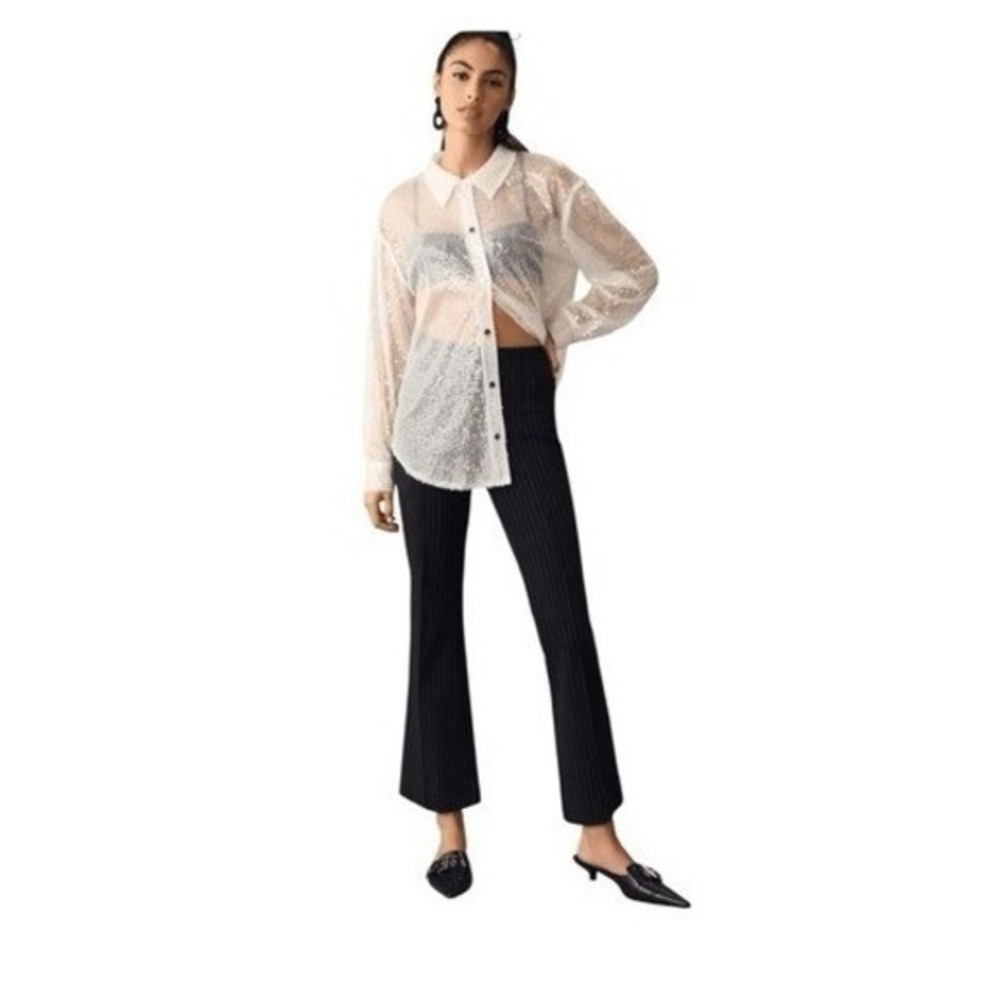 Mauve‎ Anthropologie Margot Stripe Kick-Flare Trousers Navy XXSP